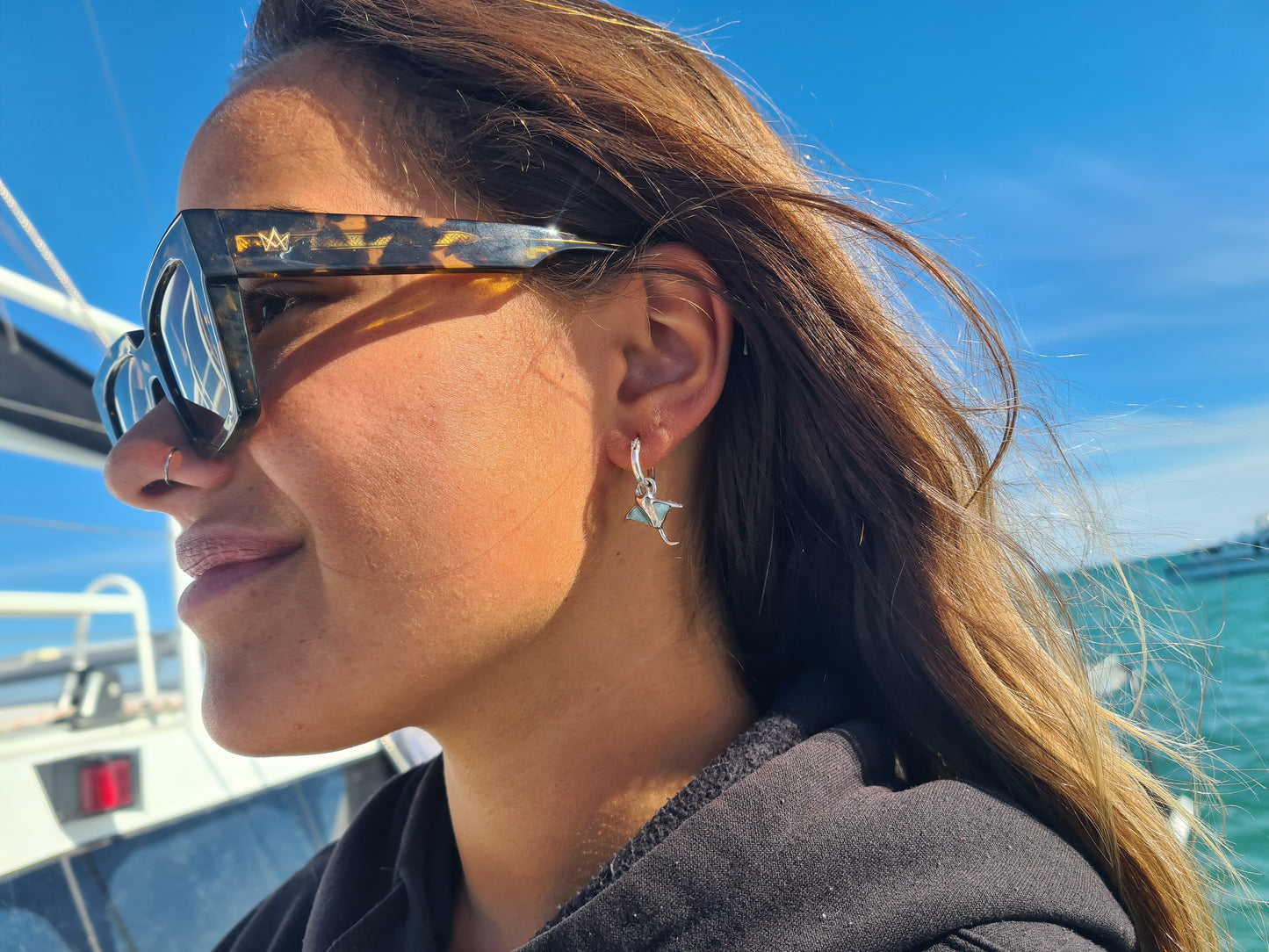 Ningaloo Blue Mantaray Sterling Silver Earrings