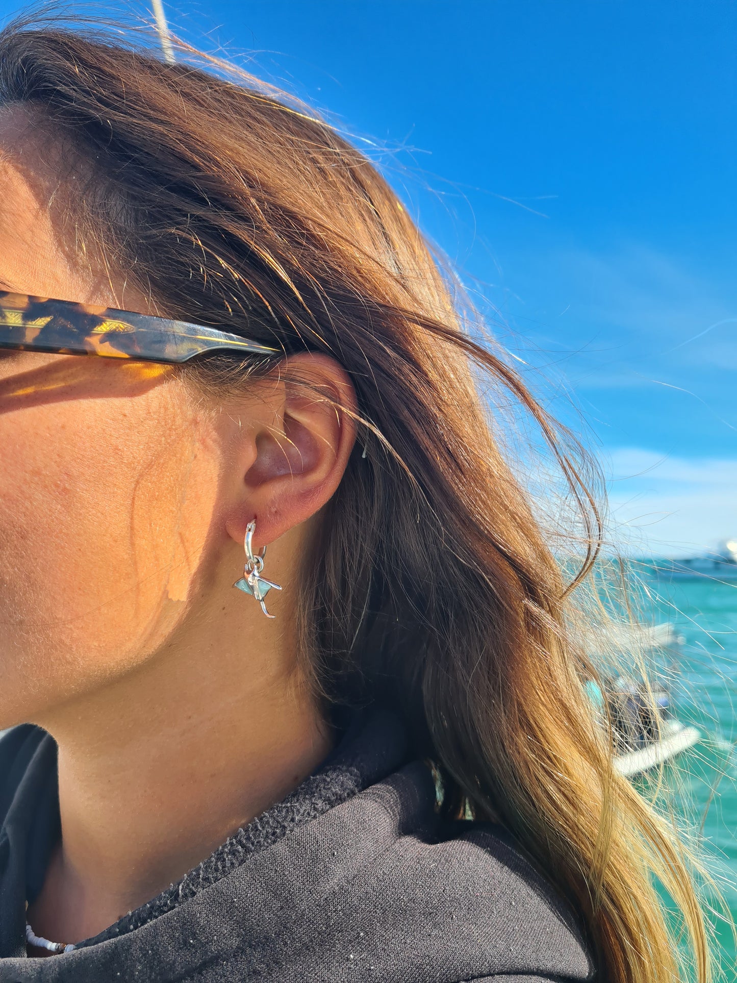 Ningaloo Blue Mantaray Sterling Silver Earrings