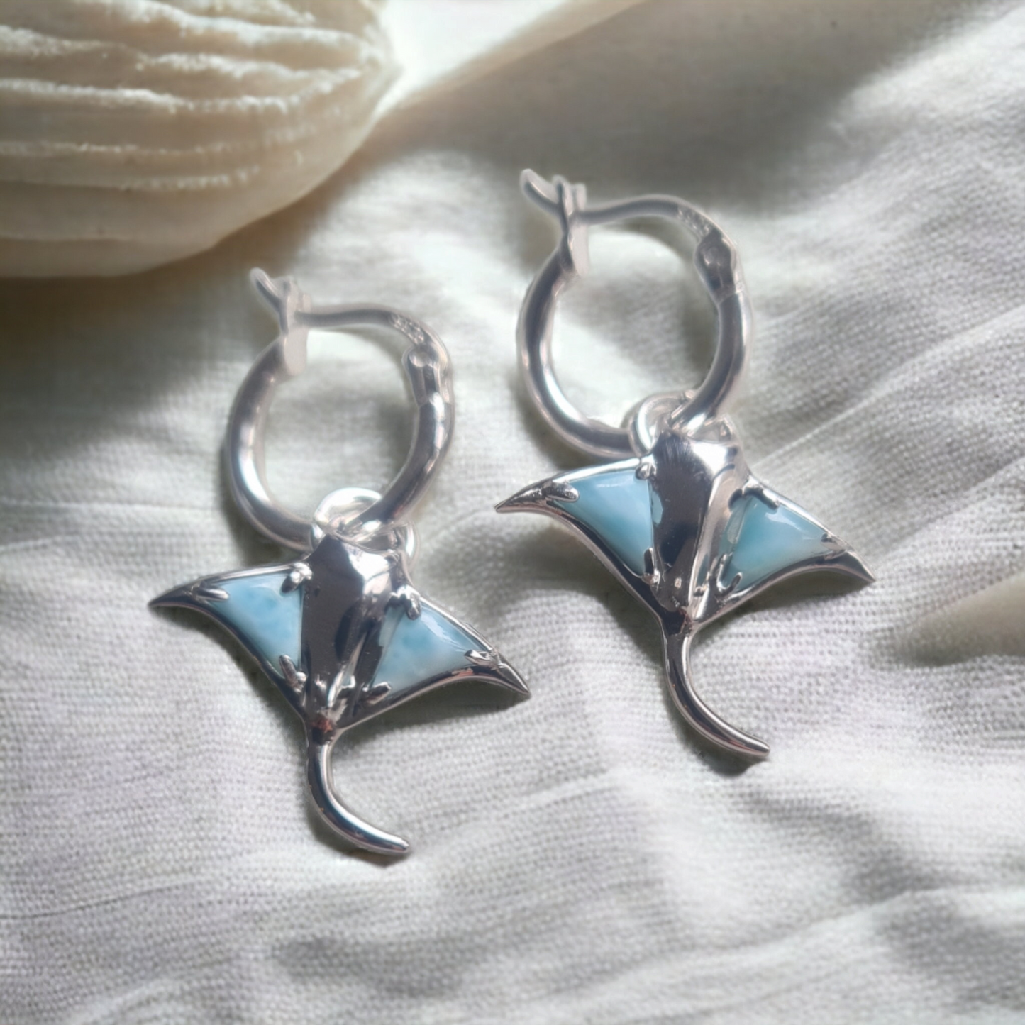 Ningaloo Blue Mantaray Sterling Silver Earrings