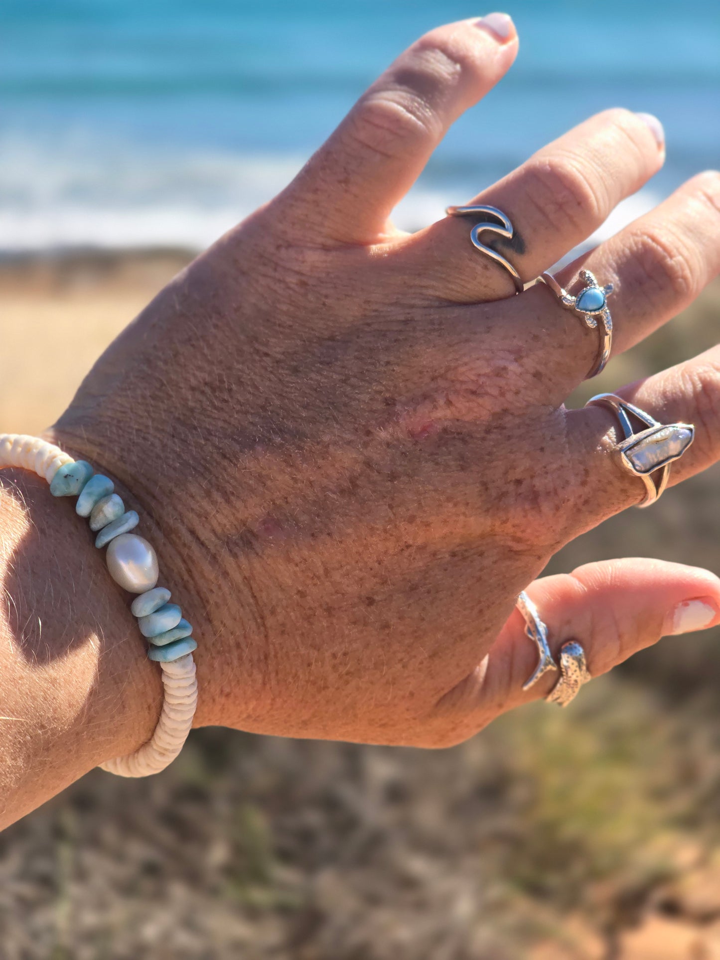 Dunes Turtle Larimar Ring